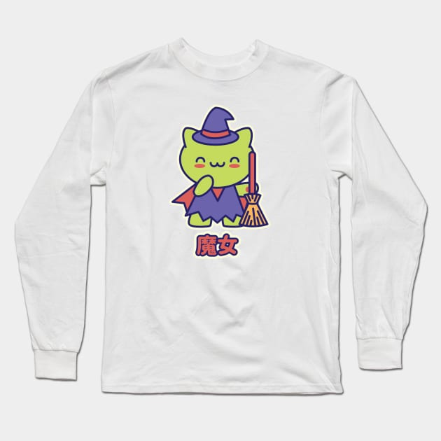 Kawaii Witch Kitty Long Sleeve T-Shirt by Kappacino Creations